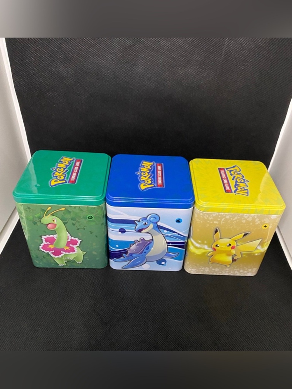 3 Empty Pokemon Stack 'Em High! Tins: Lightning Grass Water Stacking Tin